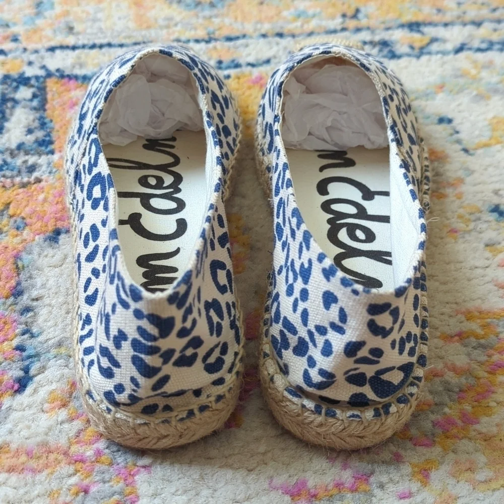 Sam Edelman Verona Leopard Print Canvas Slip On Espadrille Flats Cream Navy 8.5